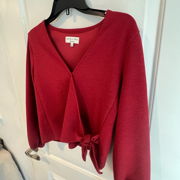 Texture & Thread Madewell Shirt V-front L/S, Red Size XS cross tie - Picture 9 of 12